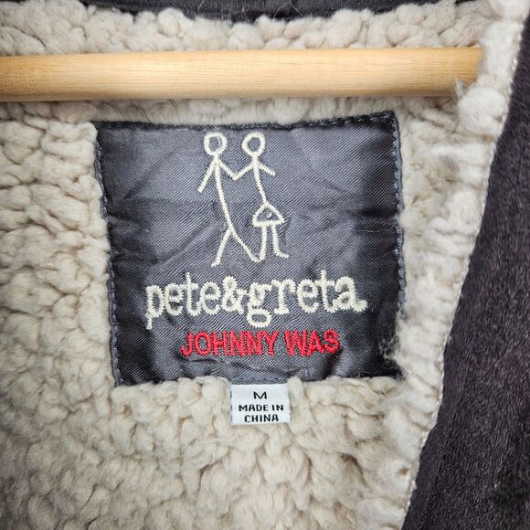 Pete & Greta JOHNNY WAS Coat M Sherpa Lined Brown Snap Closure Embroidered Long - Picture 10 of 11